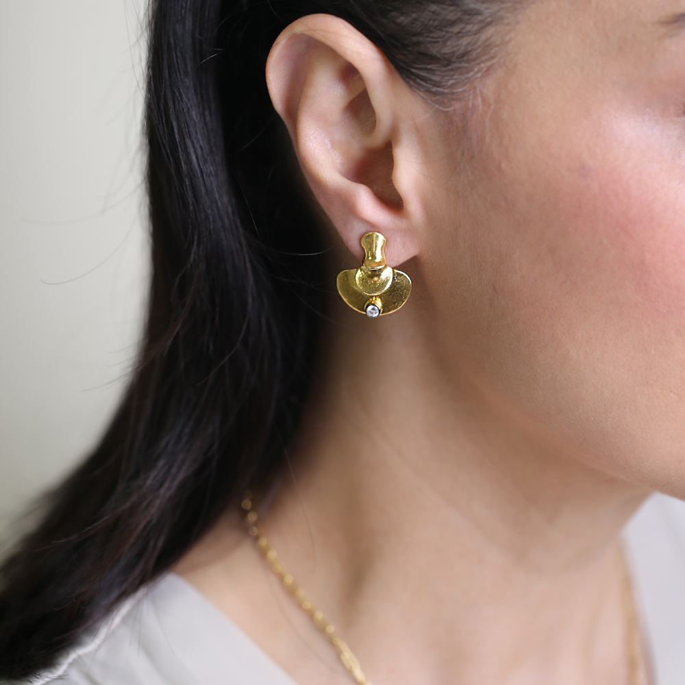 Vintage Design Silver 22K Gold Stud Earrings