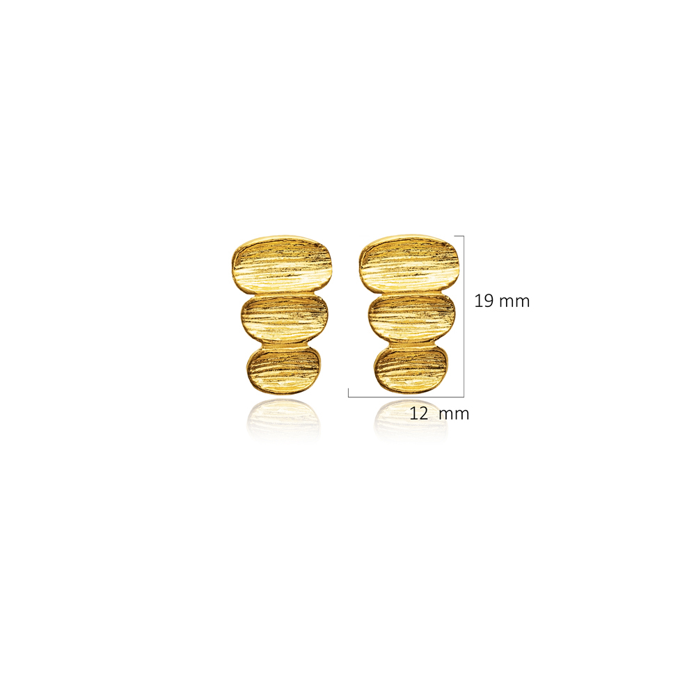 Oval Vintage Silver 22K Gold Stud Earrings