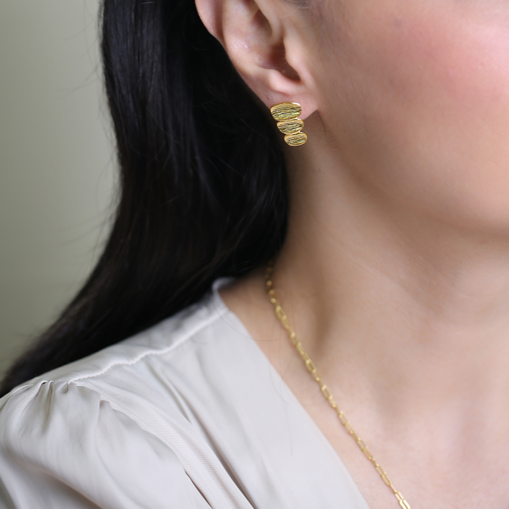 Oval Vintage Silver 22K Gold Stud Earrings