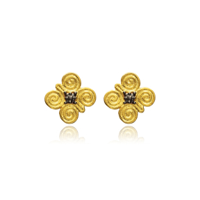 Flower Vintage Silver 22K Gold Stud Earrings