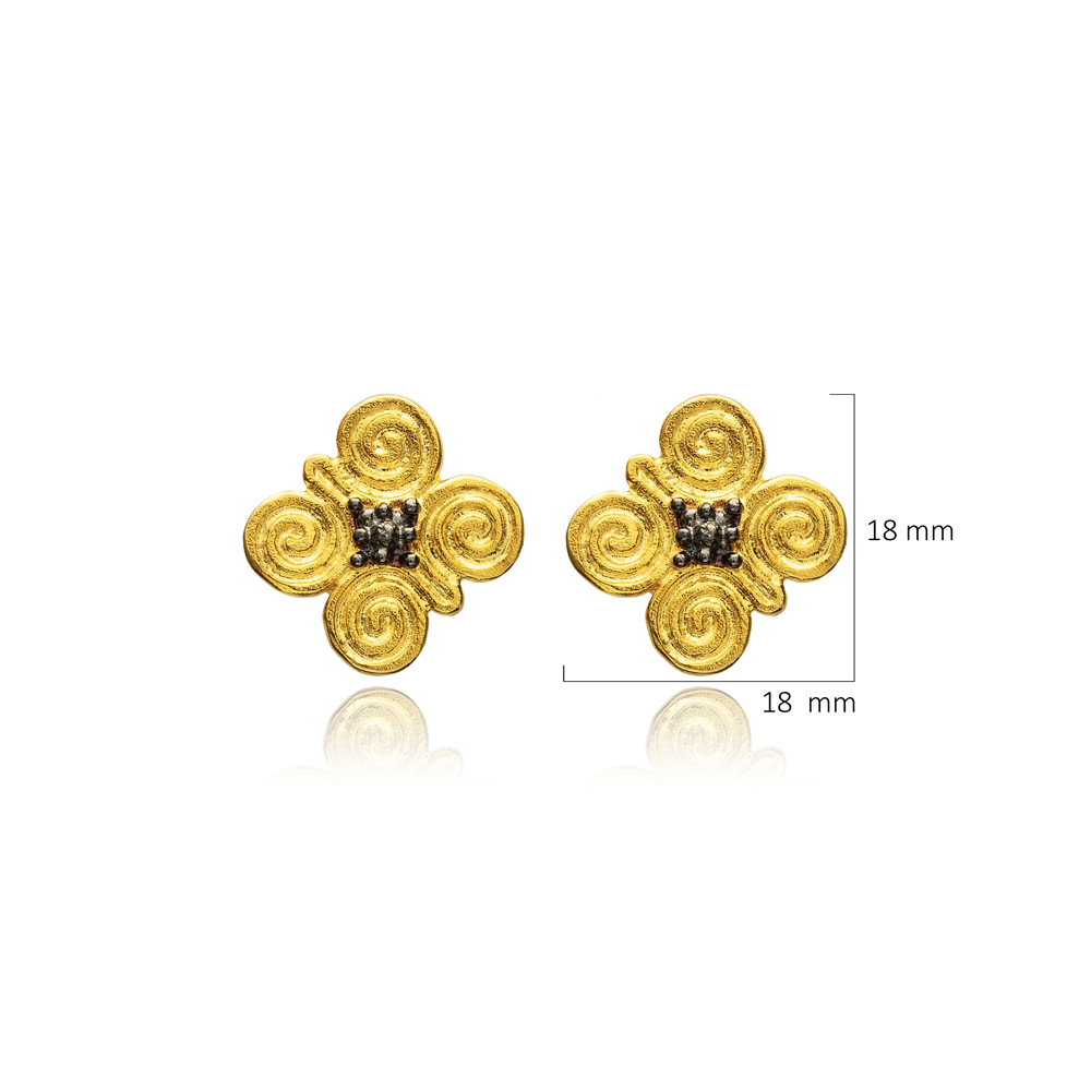 Flower Vintage Silver 22K Gold Stud Earrings