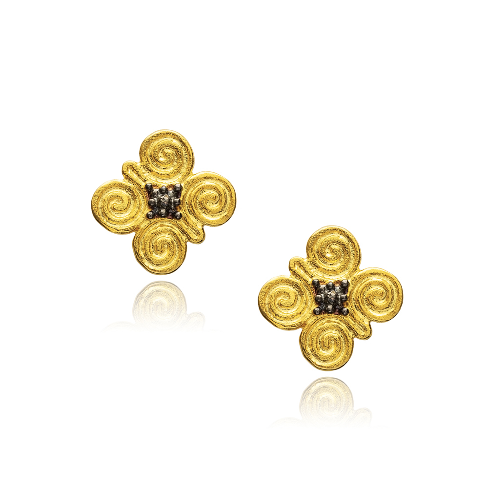 Flower Vintage Silver 22K Gold Stud Earrings