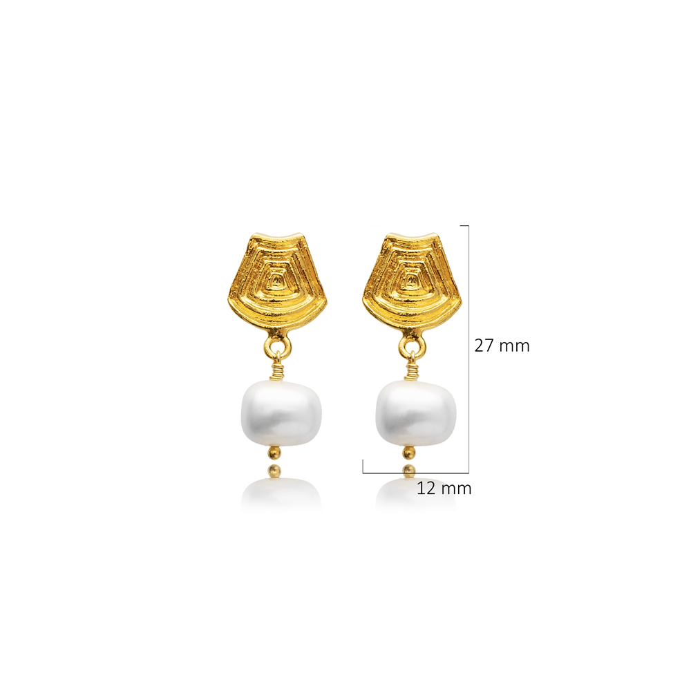 Vintage Design Pearl Silver 22K Gold Stud Earrings