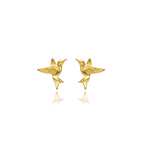 Bird Design Vintage Silver 22K Gold Stud Earrings