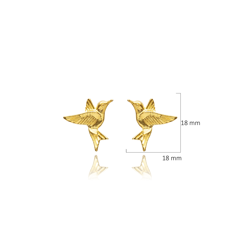 Bird Design Vintage Silver 22K Gold Stud Earrings
