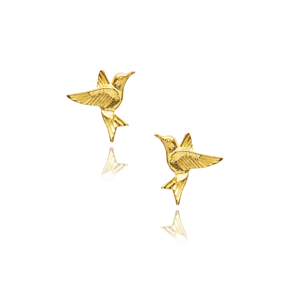 Bird Design Vintage Silver 22K Gold Stud Earrings