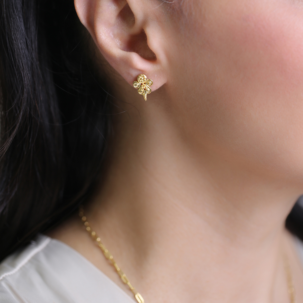 Mini Flower Design Vintage 22K Silver Stud Earrings