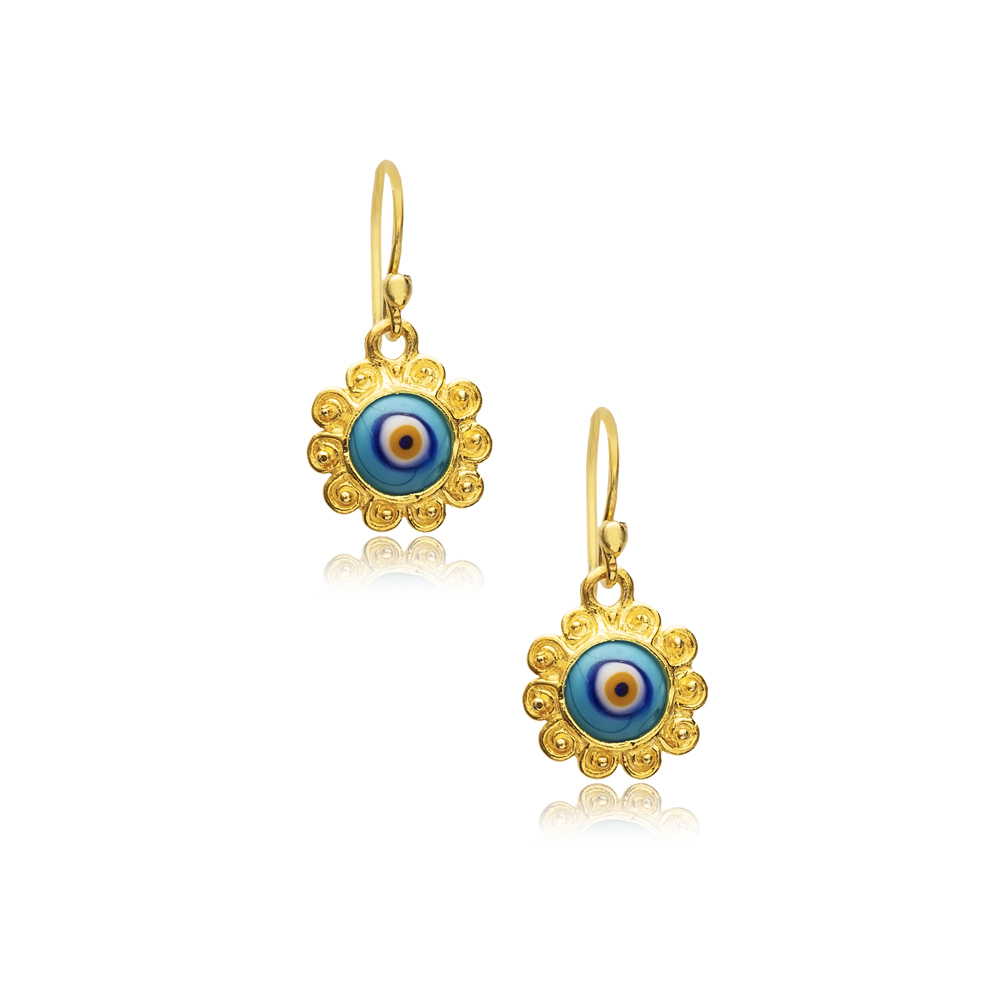 Evil Eye Vintage 22K Silver Hook Earrings