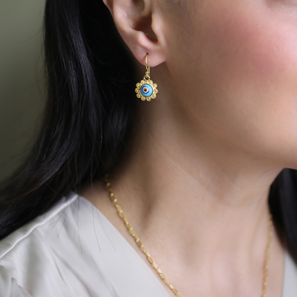 Evil Eye Vintage 22K Silver Hook Earrings