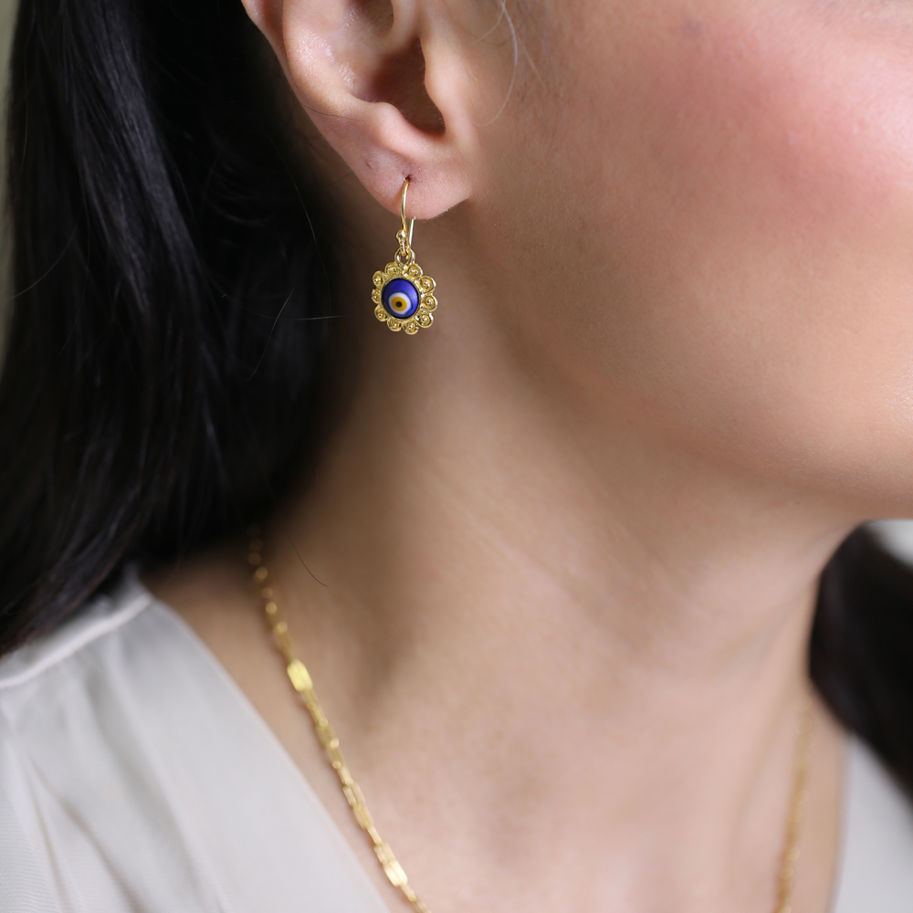 Lucky Evil Eye Vintage 22K Silver Hook Earrings