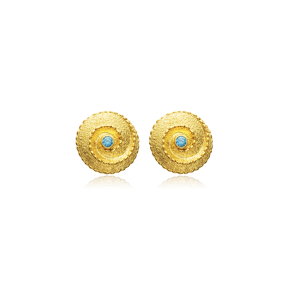 Round Aquamarine CZ Vintage 22K Stud Earrings