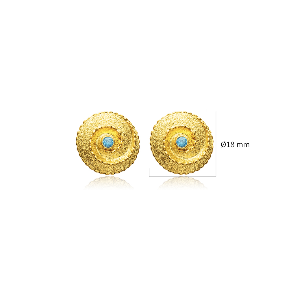 Round Aquamarine CZ Vintage 22K Stud Earrings