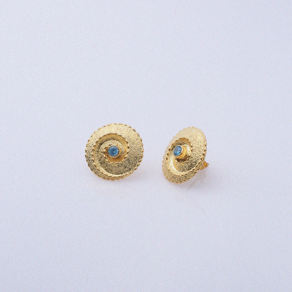 Round Aquamarine CZ Vintage 22K Stud Earrings