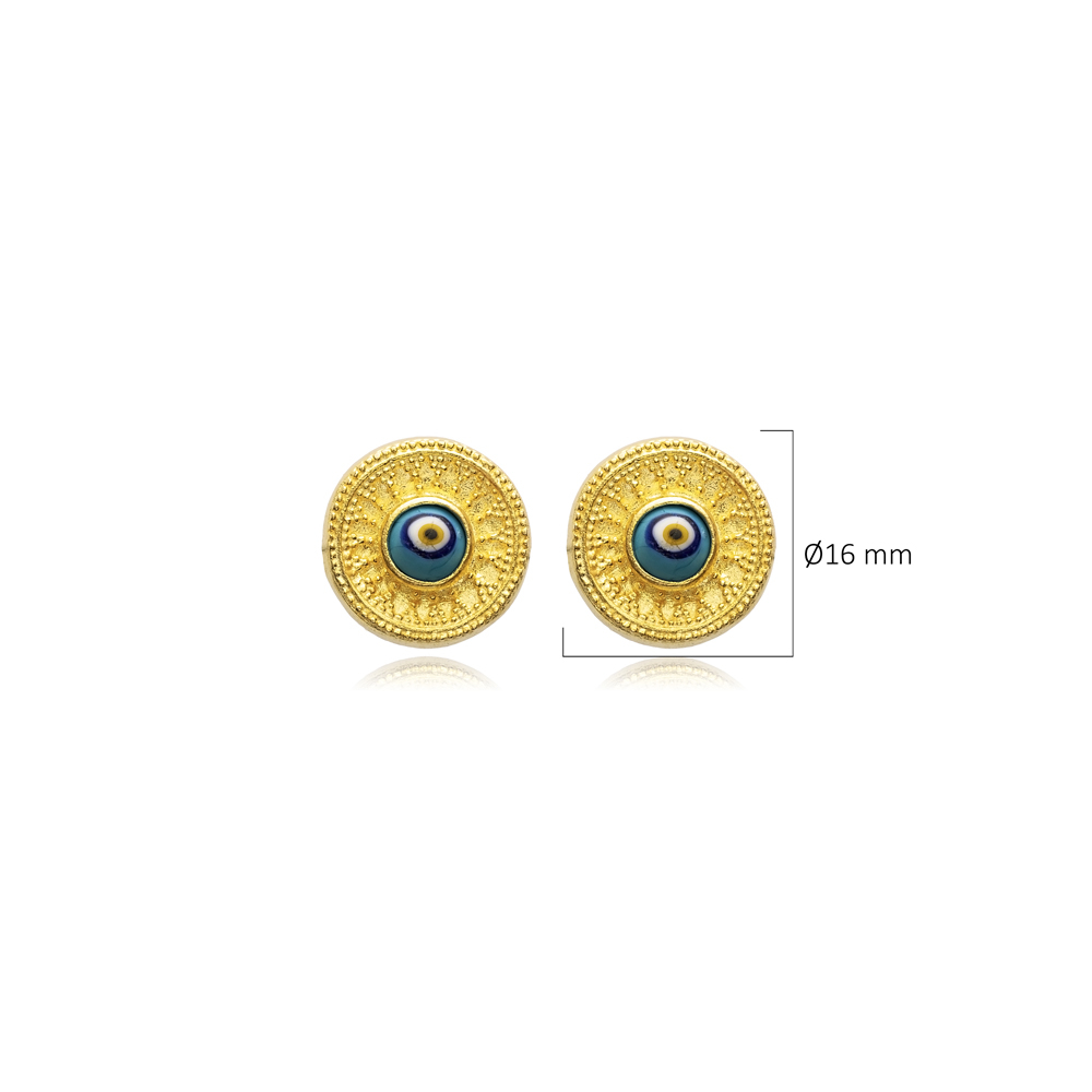 Round Evil Eye Vintage 22K Stud Earrings