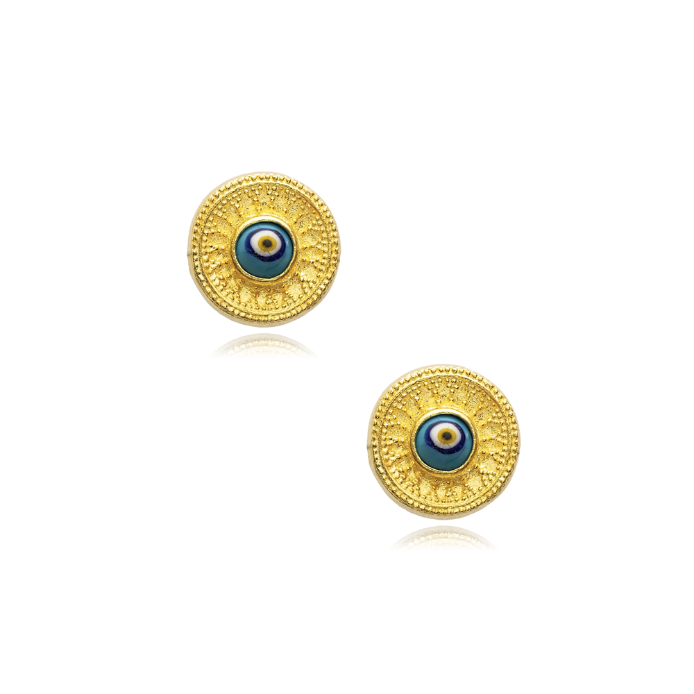Round Evil Eye Vintage 22K Stud Earrings