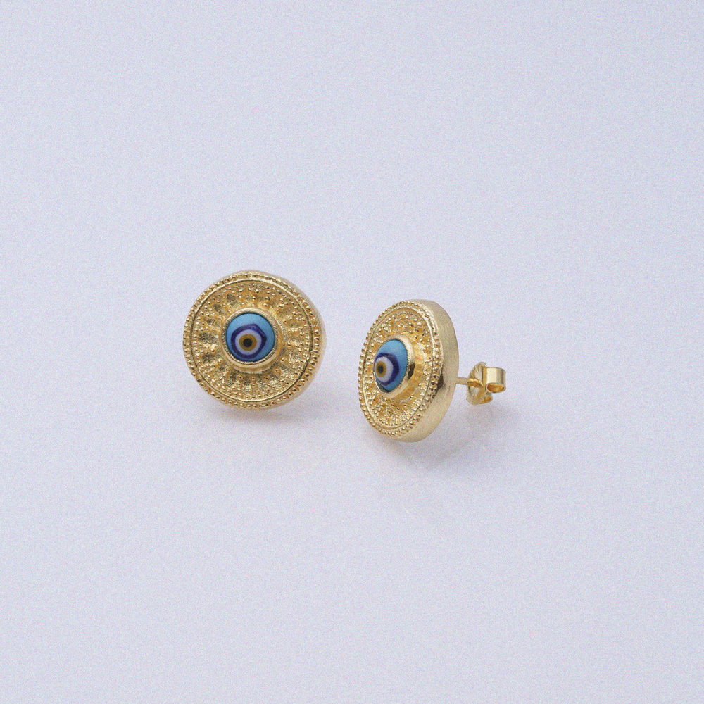 Round Evil Eye Vintage 22K Stud Earrings