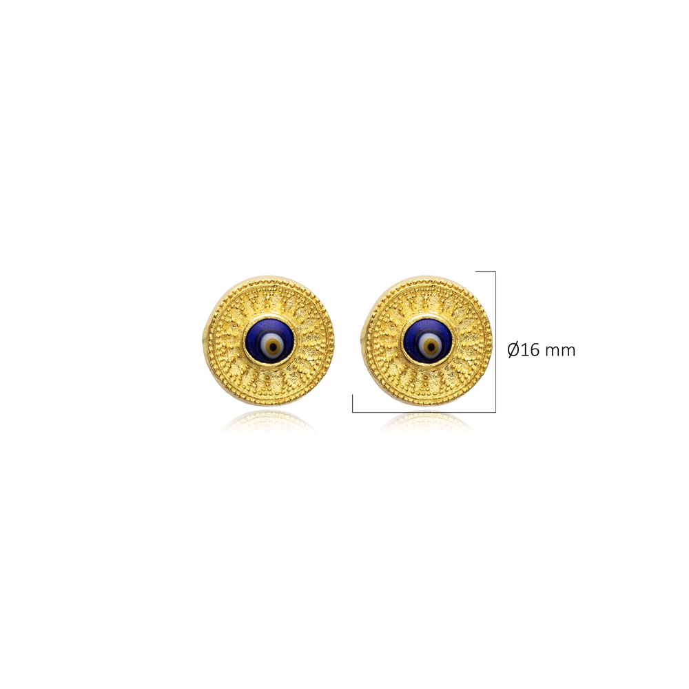 Evil Eye Round Vintage 22K Stud Earrings