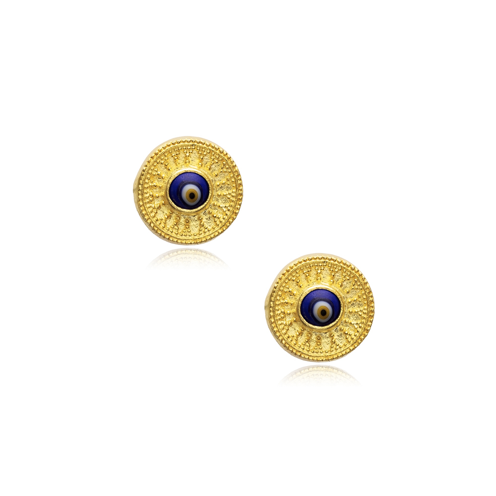 Evil Eye Round Vintage 22K Stud Earrings