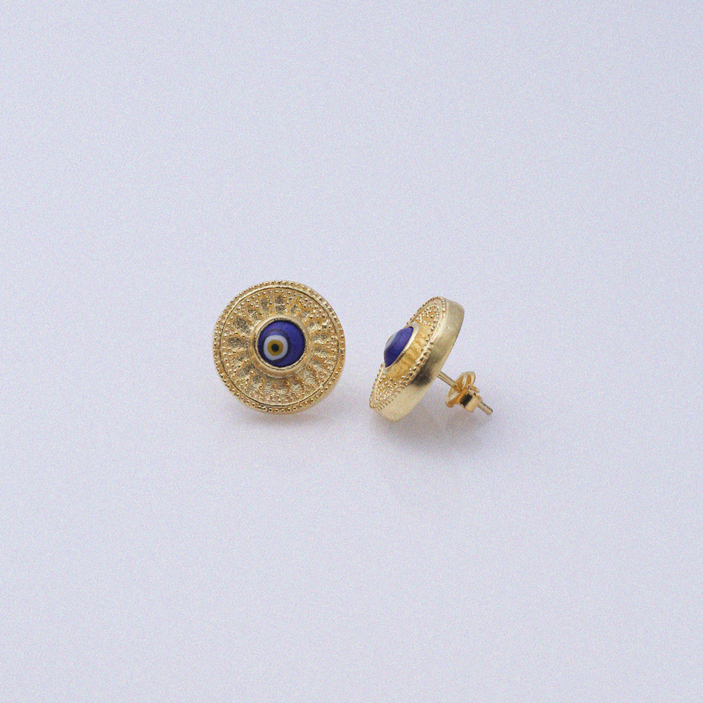 Evil Eye Round Vintage 22K Stud Earrings