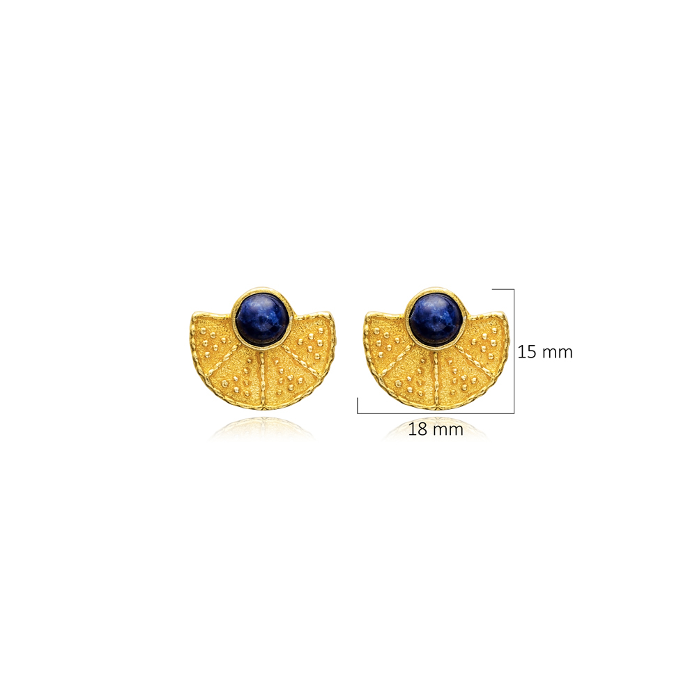 Lapis Fan Design Vintage 22K Stud Earrings