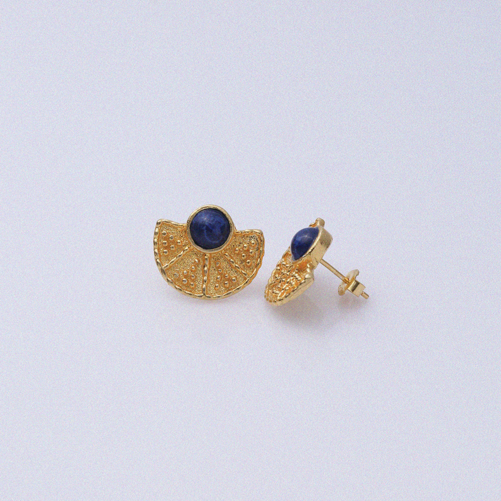 Lapis Fan Design Vintage 22K Stud Earrings