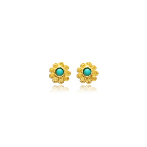 Flower Turquoise Design Vintage 22K Stud Earrings