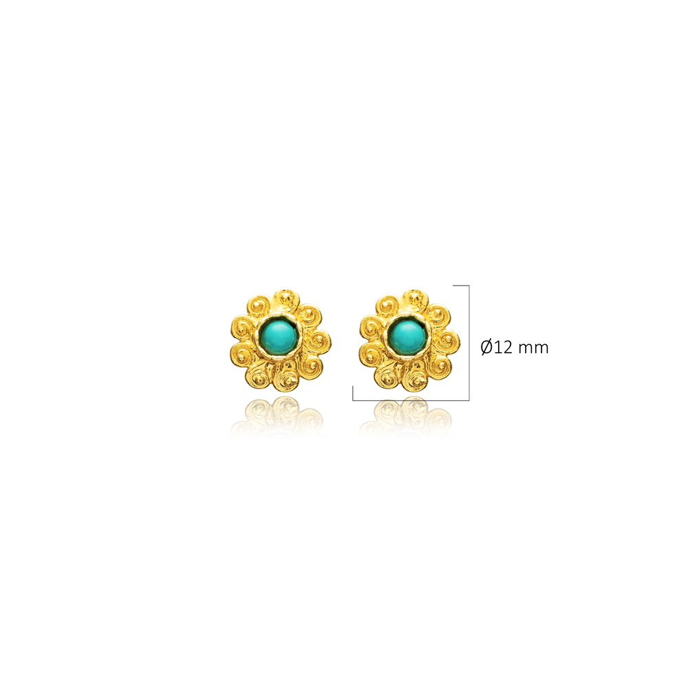 Flower Turquoise Design Vintage 22K Stud Earrings