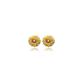 Flower Design CZ Stone Vintage 22K Stud Earrings