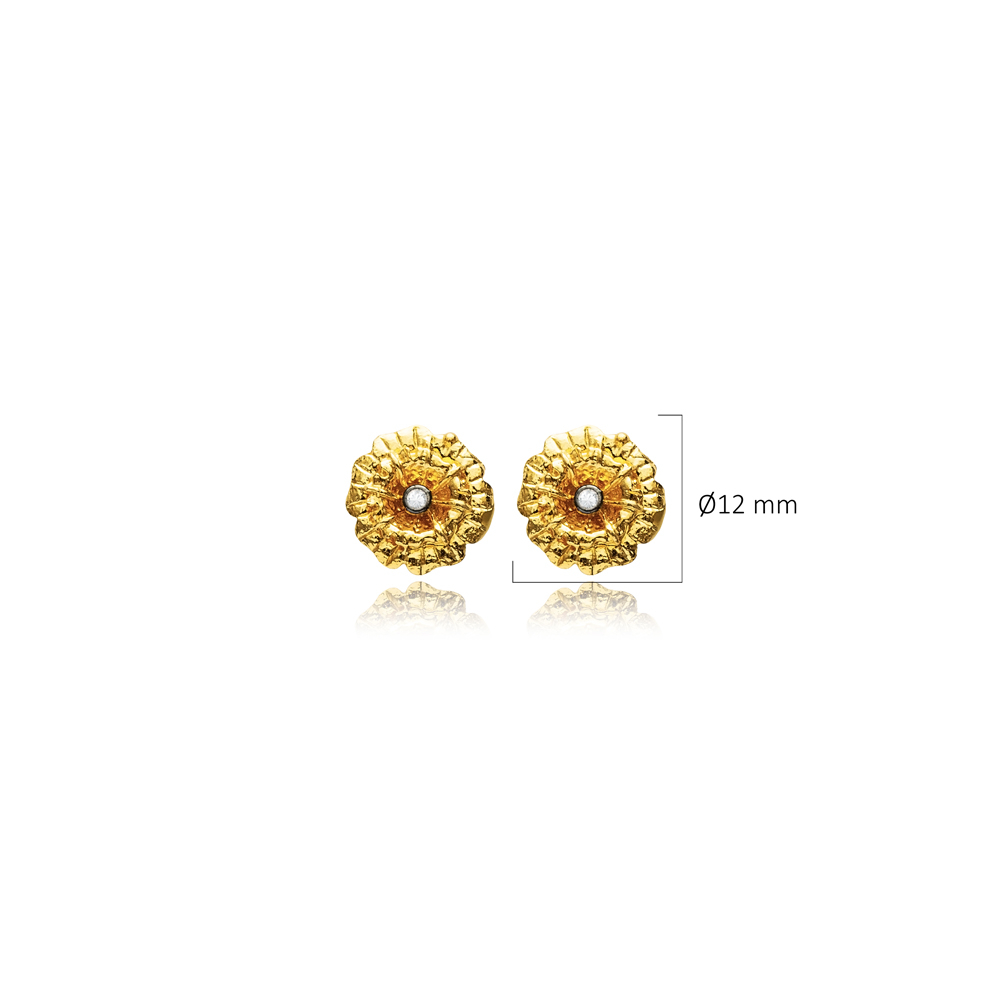 Flower Design CZ Stone Vintage 22K Stud Earrings