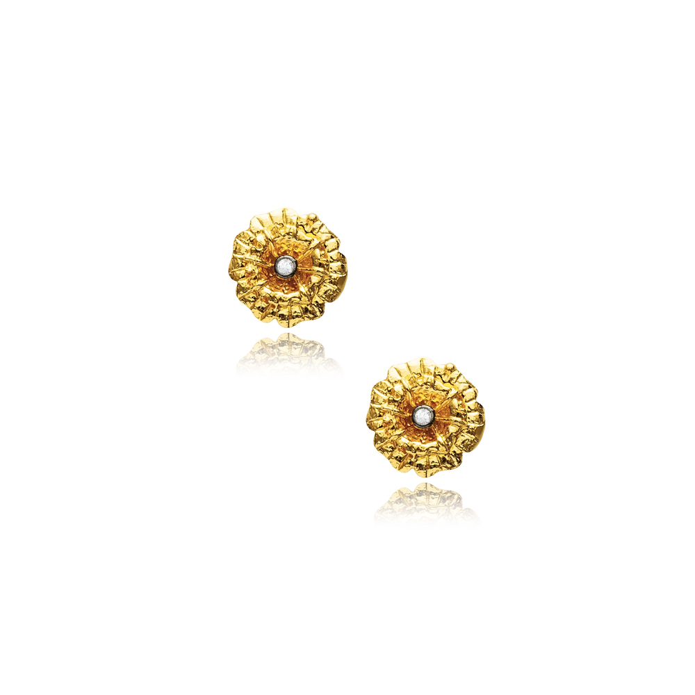 Flower Design CZ Stone Vintage 22K Stud Earrings