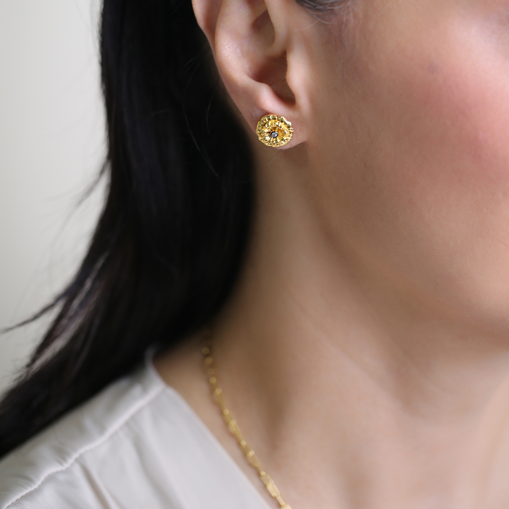 Flower Design CZ Stone Vintage 22K Stud Earrings