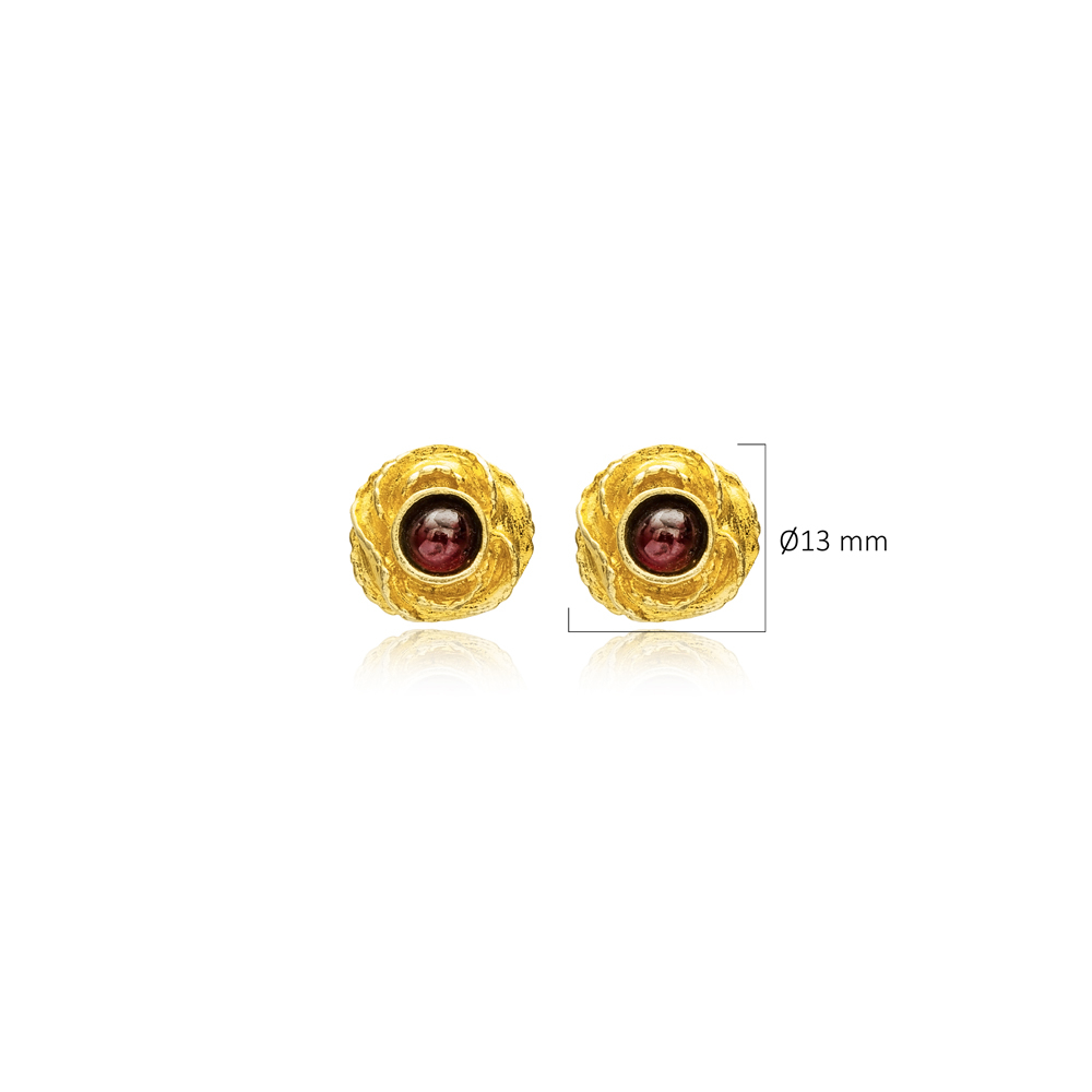 Grenade Stone Round Vintage 22K Stud Earrings
