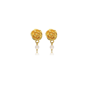 Rose Design Quartz Stone Vintage 22K Stud Earrings