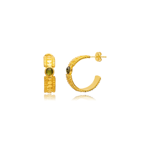 Green Tourmaline 22K Gold Vintage Stud Earrings
