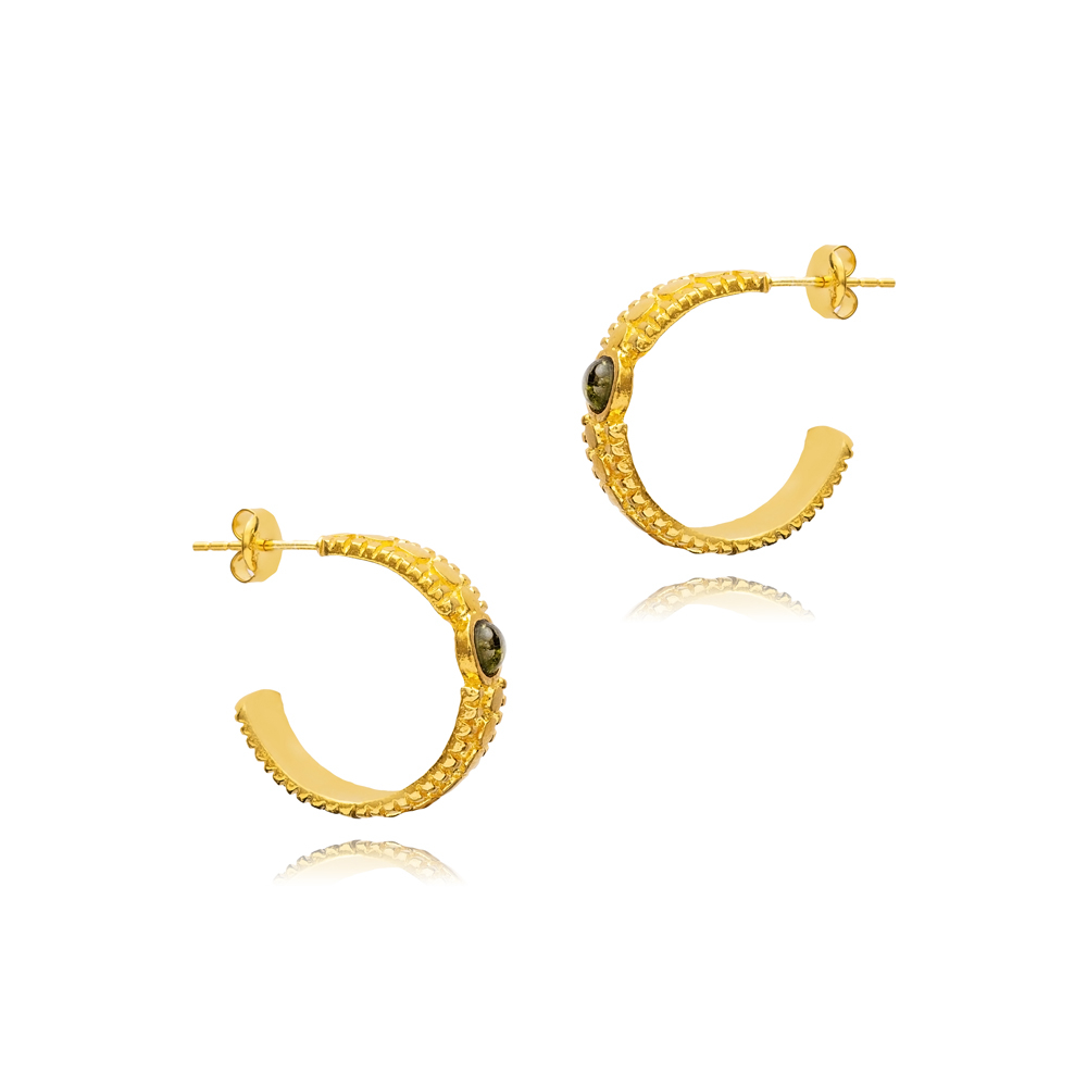 Green Tourmaline 22K Gold Vintage Stud Earrings