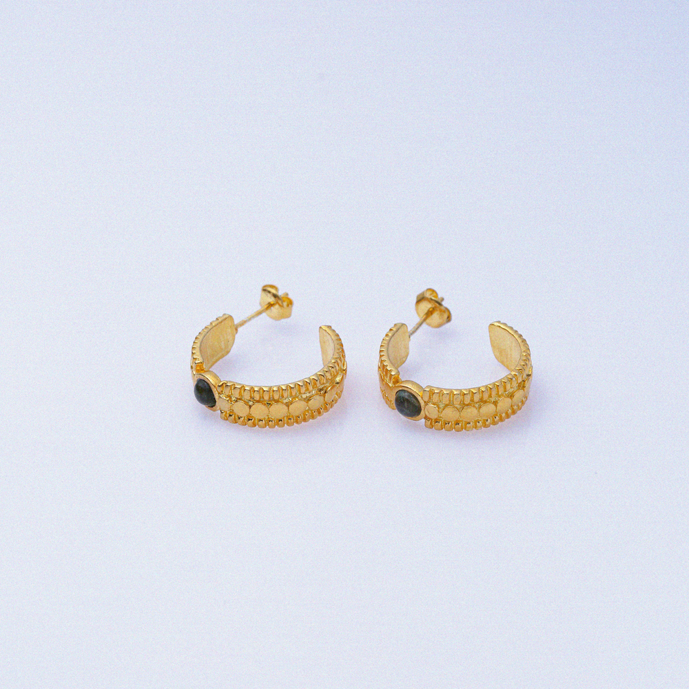 Green Tourmaline 22K Gold Vintage Stud Earrings