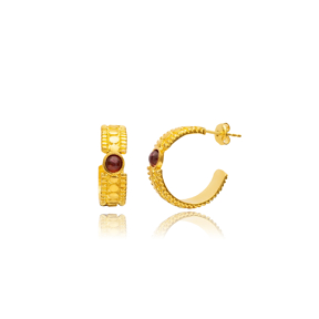 Red Tourmaline 22K Gold Vintage Stud Earrings