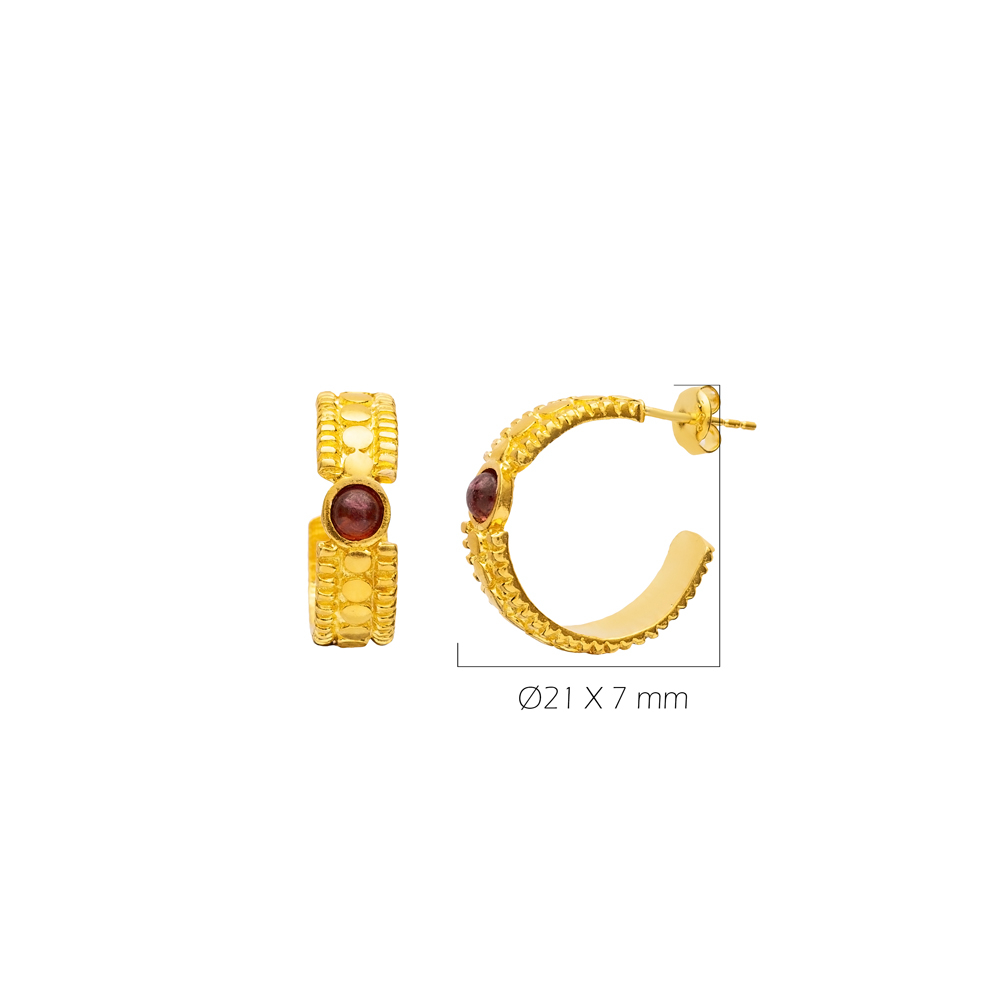 Red Tourmaline 22K Gold Vintage Stud Earrings