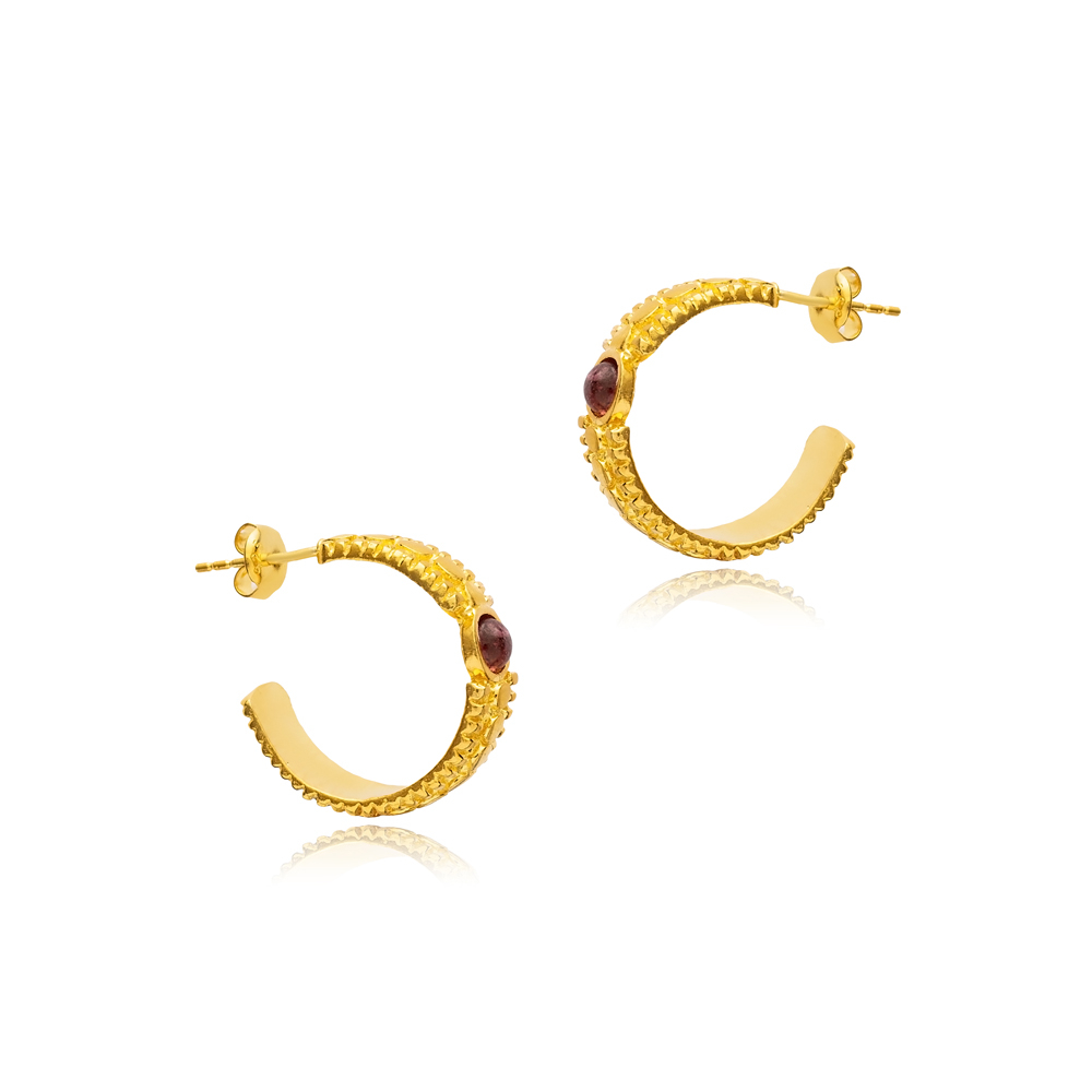 Red Tourmaline 22K Gold Vintage Stud Earrings
