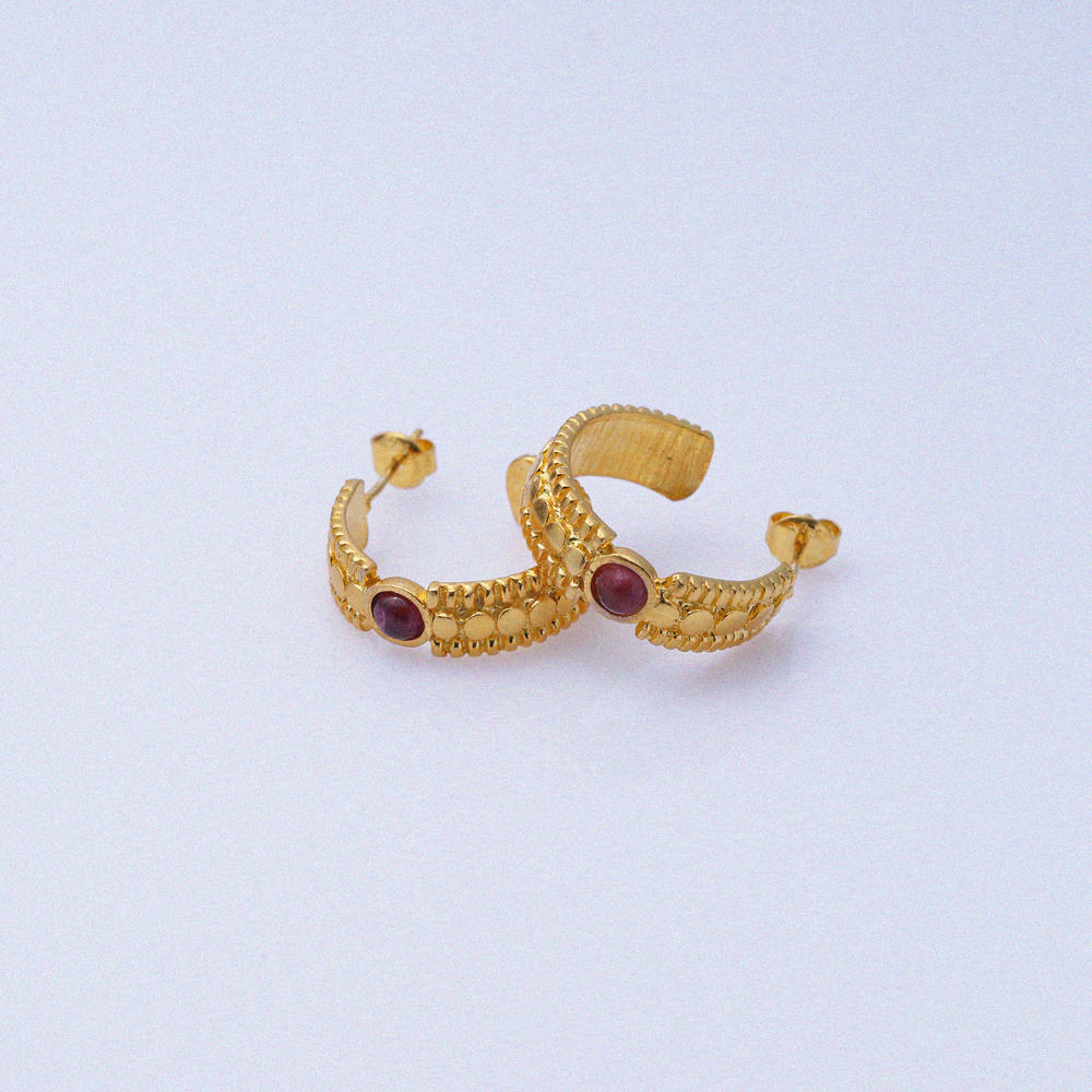 Red Tourmaline 22K Gold Vintage Stud Earrings