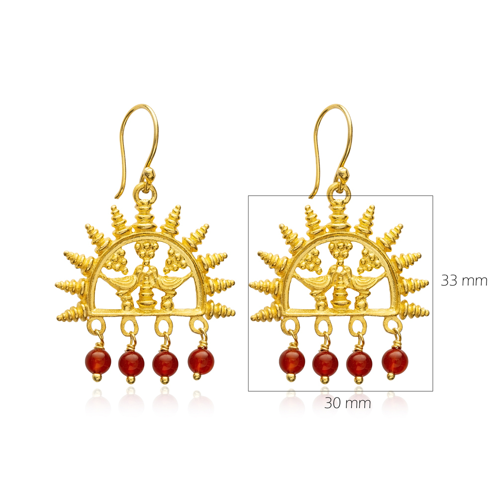 Multiple Agate 22K Gold Vintage Hook Earrings