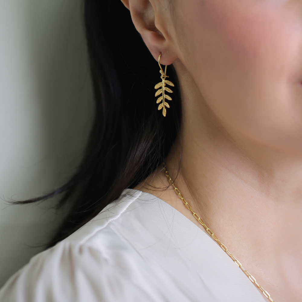 Leaf 22K Gold Plated Vintage Hook Earrings