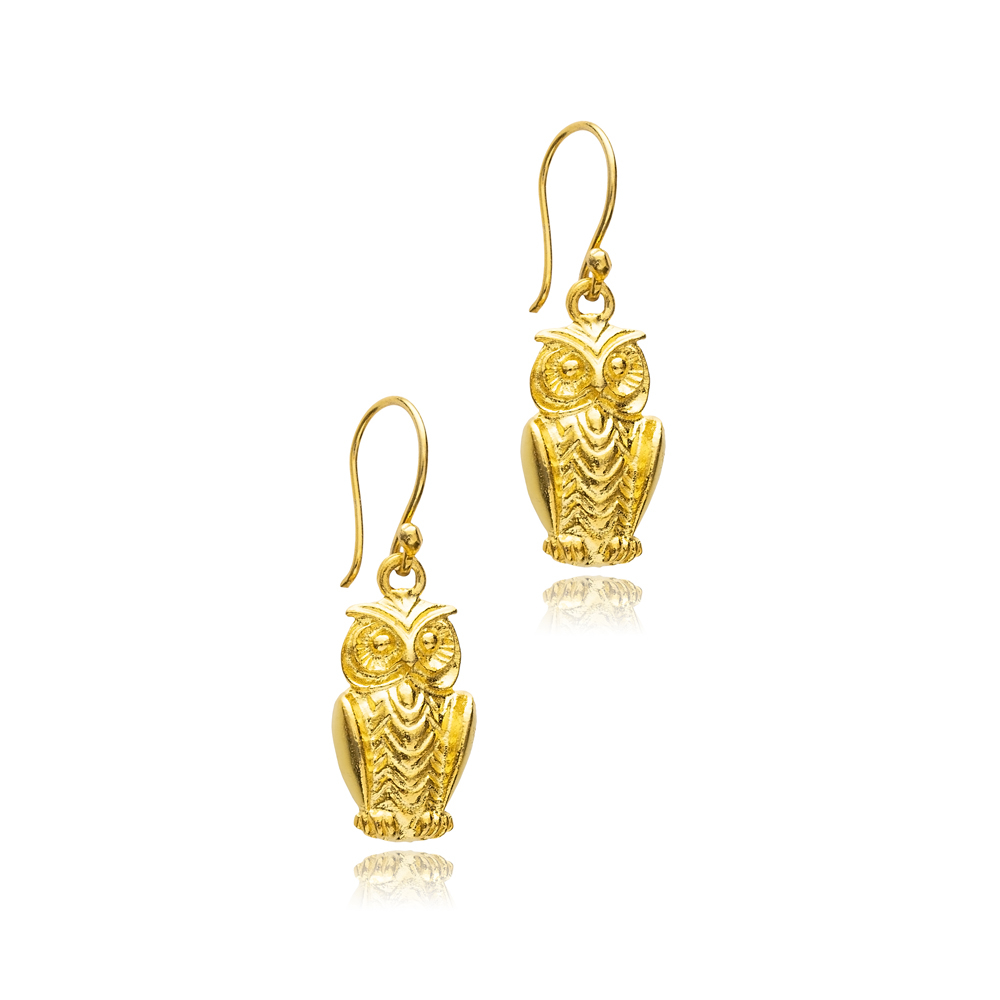 Owl Design 22K Vintage Hook Earrings