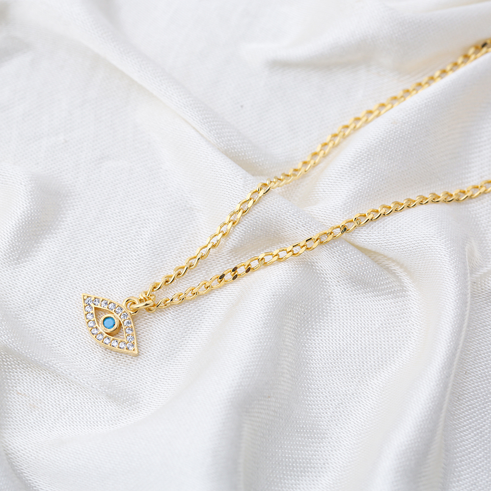 Lucky Eye Design Gourmet Chain Zircon and Turquoise Stone Anklet Wholesale Handmade 925 Sterling Silver Jewelry