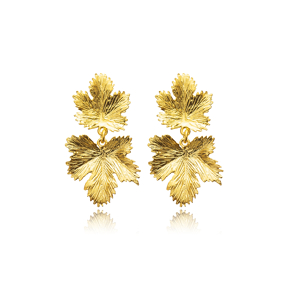 Leaf Design 22K Gold Silver Stud Vintage Earrings