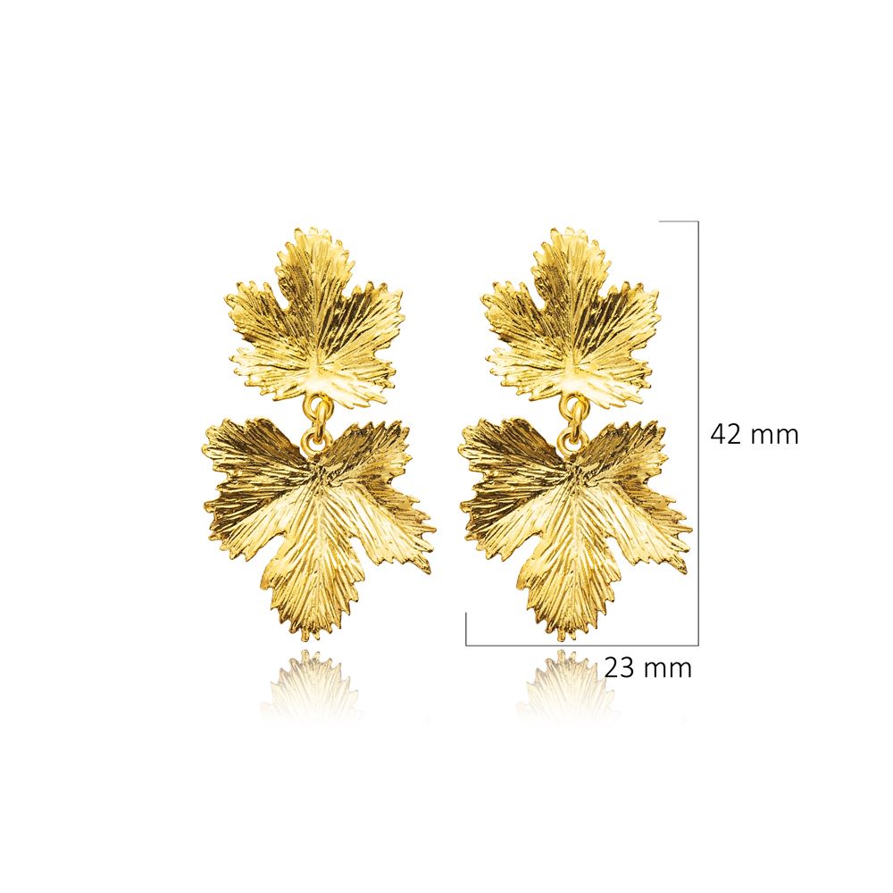 Leaf Design 22K Gold Silver Stud Vintage Earrings