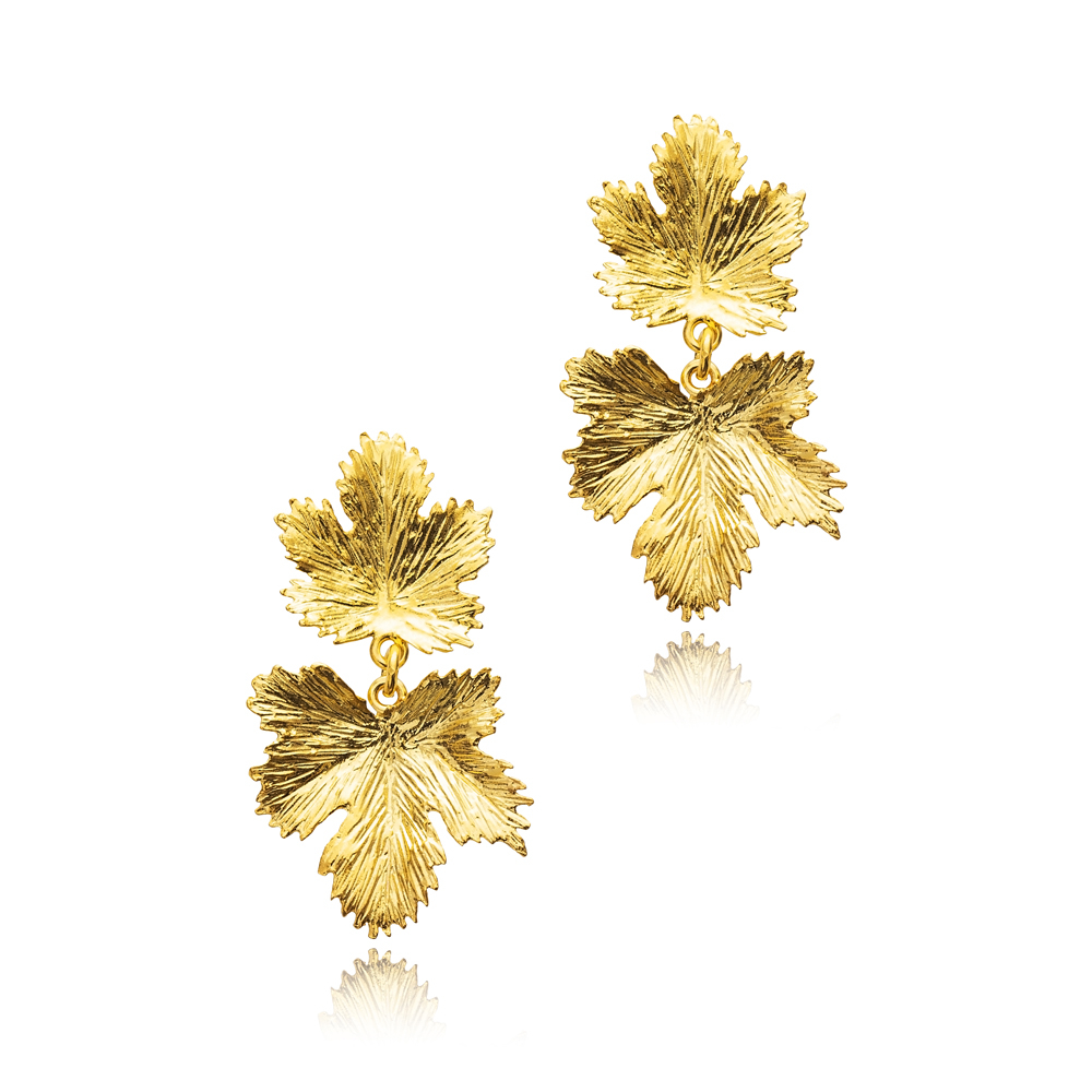 Leaf Design 22K Gold Silver Stud Vintage Earrings