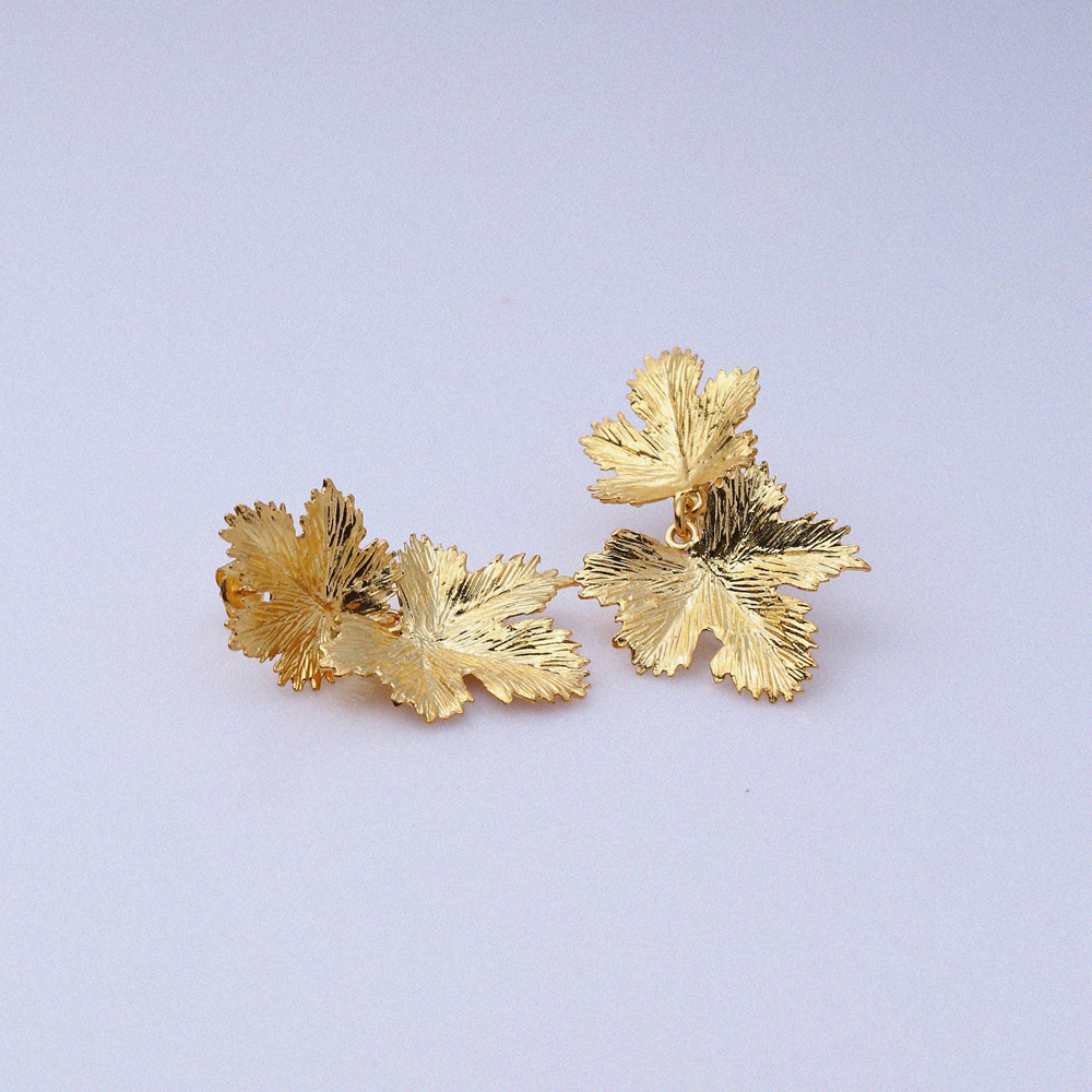 Leaf Design 22K Gold Silver Stud Vintage Earrings