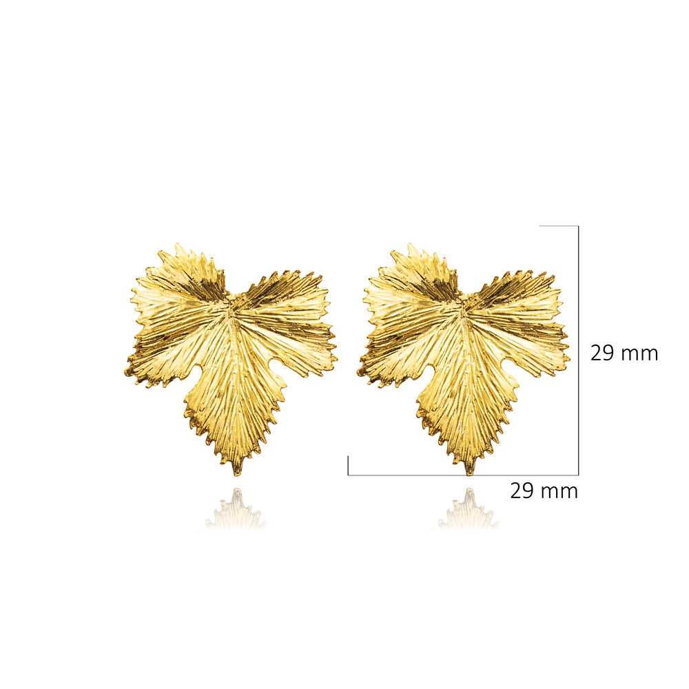 Vintage Leaf Design 22K Silver Stud Earrings