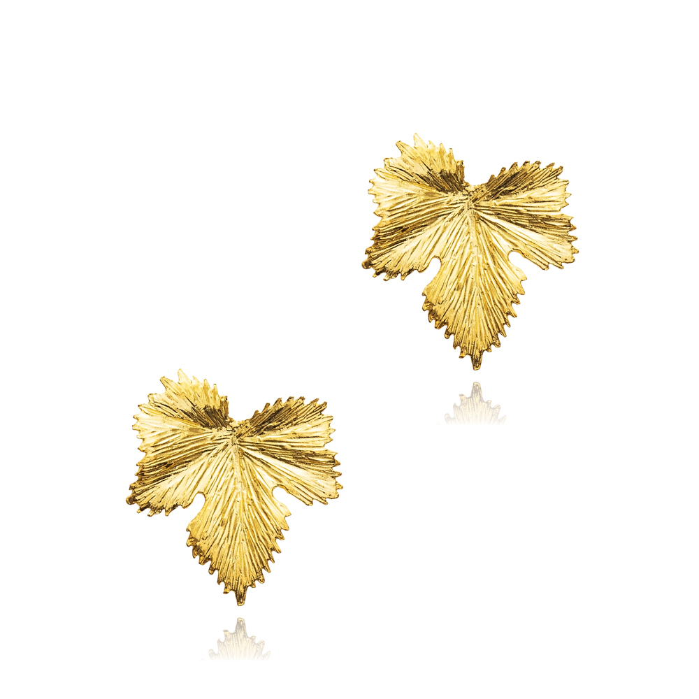 Vintage Leaf Design 22K Silver Stud Earrings
